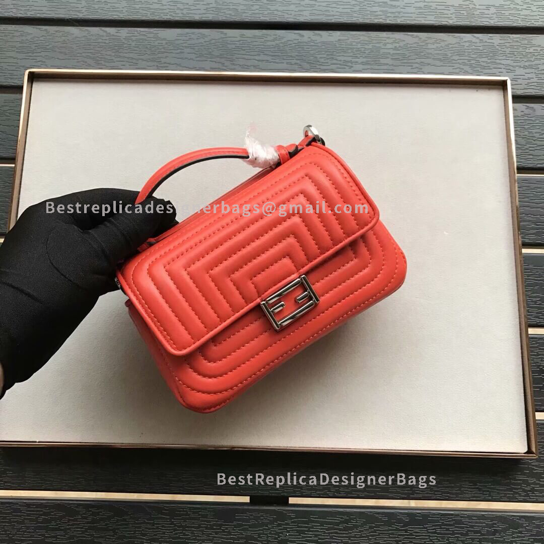 Fendi Double Micro Baguette Red Leather Bag SHW 8770